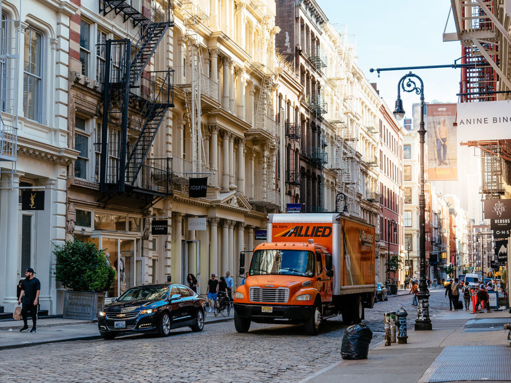 Cobble stone, of kasseistraten in de wijk SoHo New York City