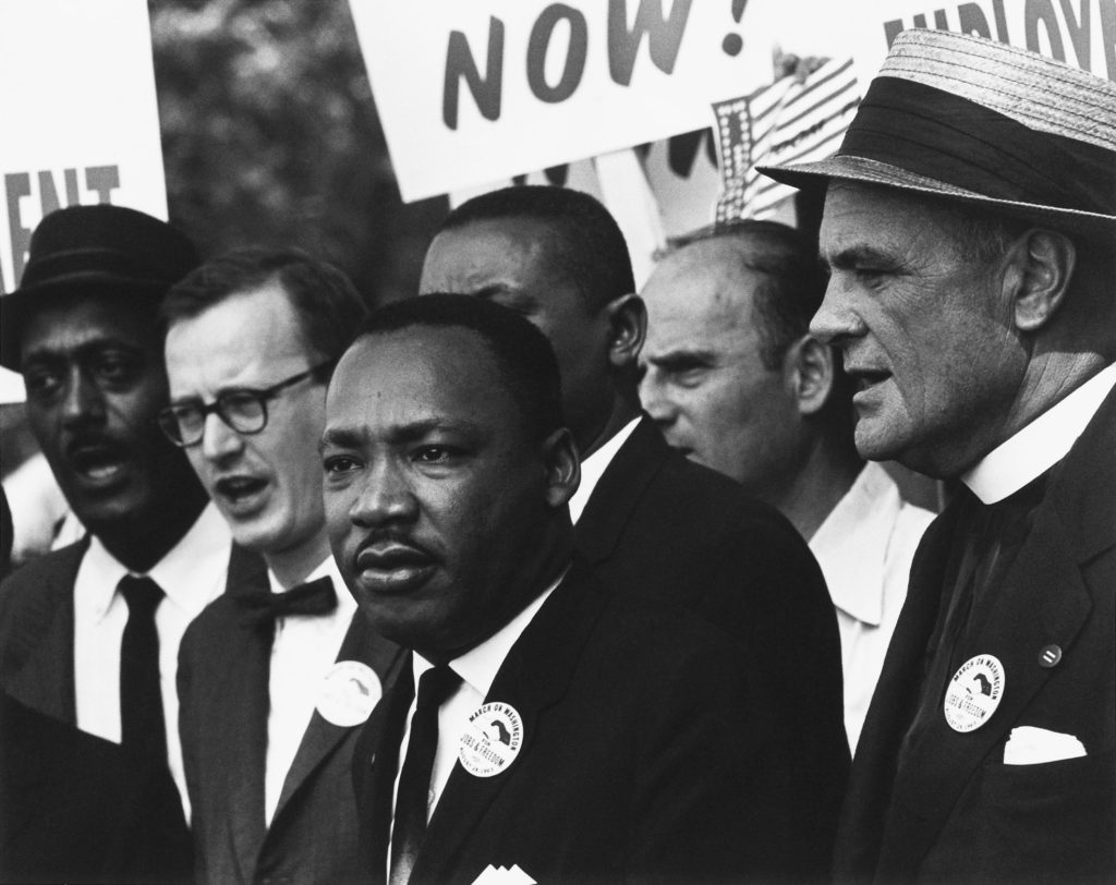 Martin Luther King tijdens de protestmars in Washington DC