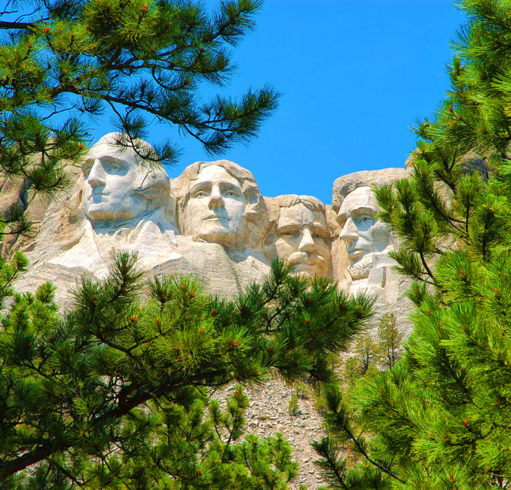 Mount Rushmore in South Dakota gefotografeerd vanuit het bos