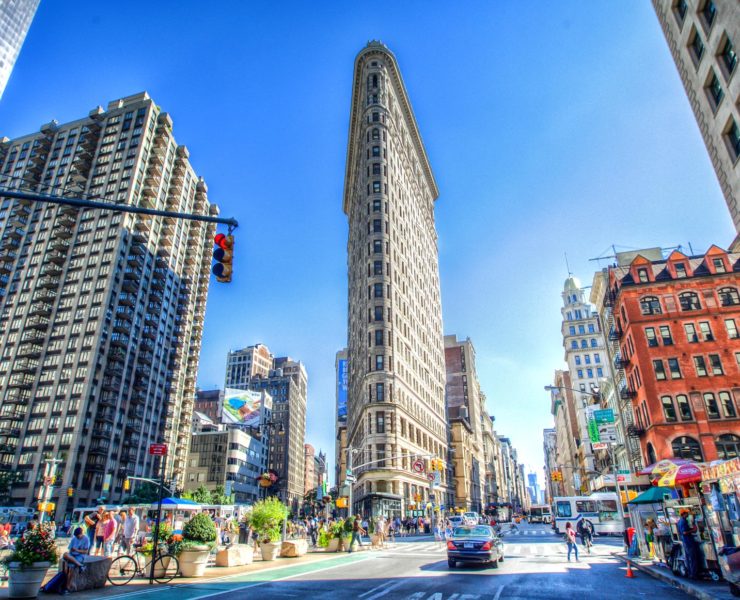 Het iconische Flatiron Building, of ook wel 'Strijkijzergebouw' in New York