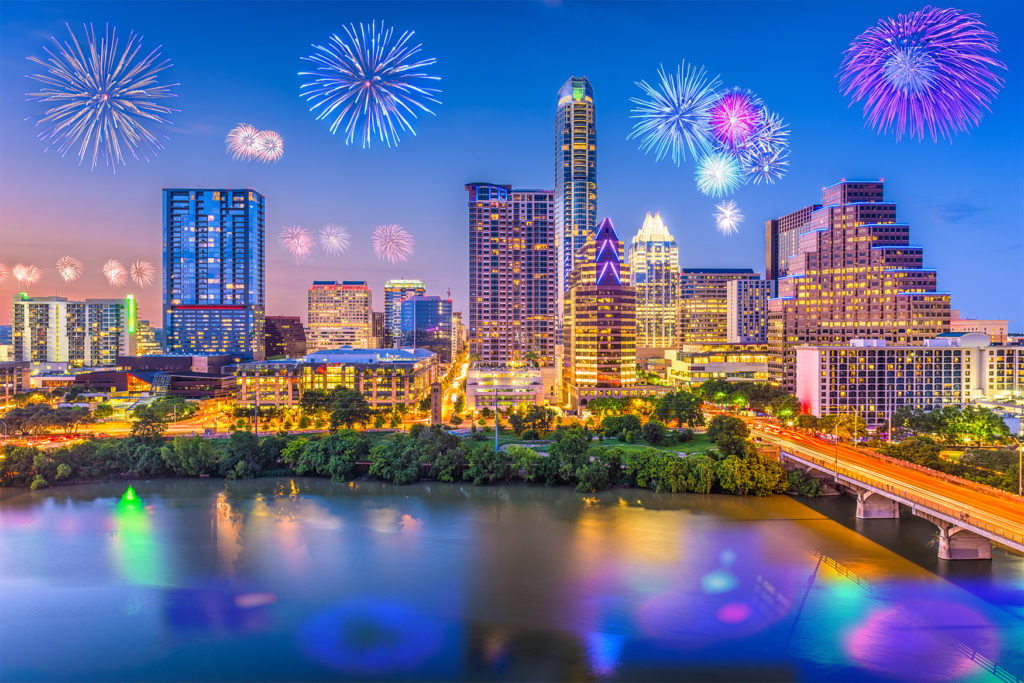 Vuurwerk in Austin, Texas