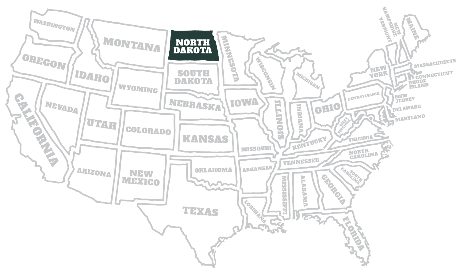 De kaart van Amerika met de staat North Dakota uitgelicht De kaart van Amerika met de staat North Dakota uitgelicht