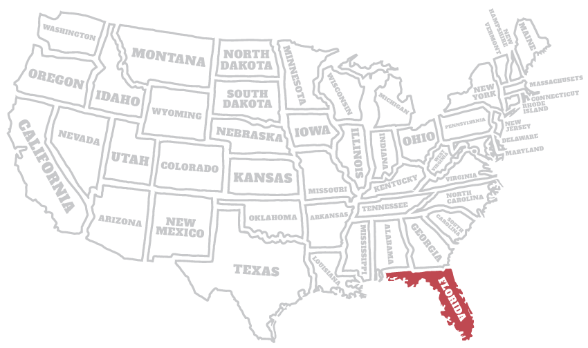 Kaart van Amerika met Florida uitgelicht Kaart van Amerika met Florida uitgelicht