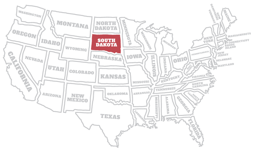 Kaart van Amerika met de staat South Dakota uitgelicht Kaart van Amerika met de staat South Dakota uitgelicht