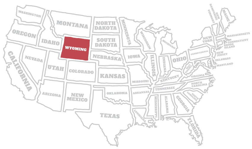 Kaart van Amerika met de staat Wyoming uitgelicht