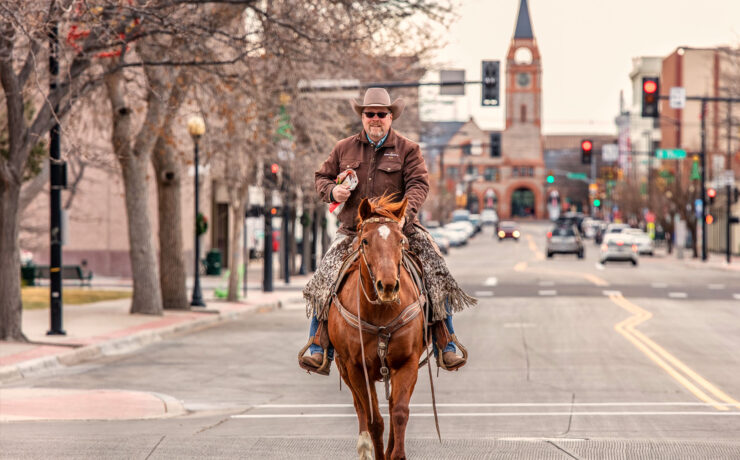 Een cowboy in de hoofdstad Cheyenne, in de staat Wyoming