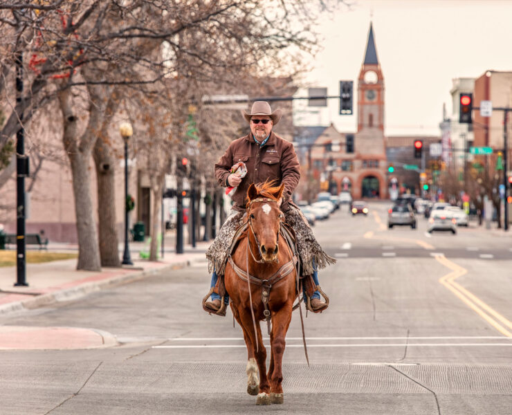 Een cowboy in de hoofdstad Cheyenne, in de staat Wyoming