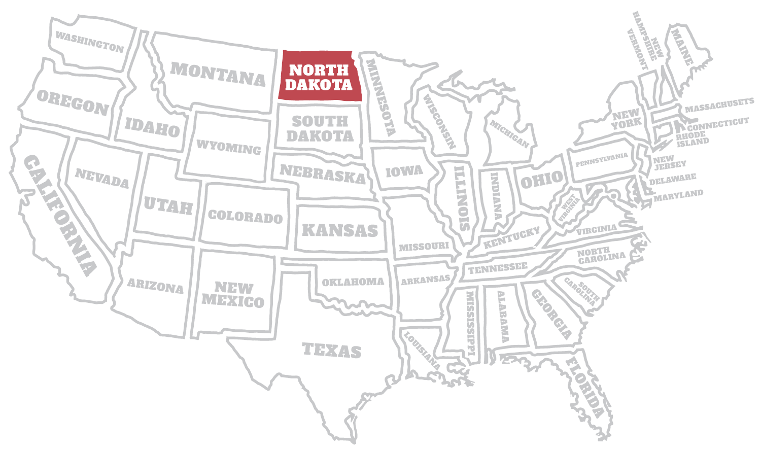 Hey!USA kaart van Amerika met North Dakota Hey!USA kaart van Amerika met North Dakota