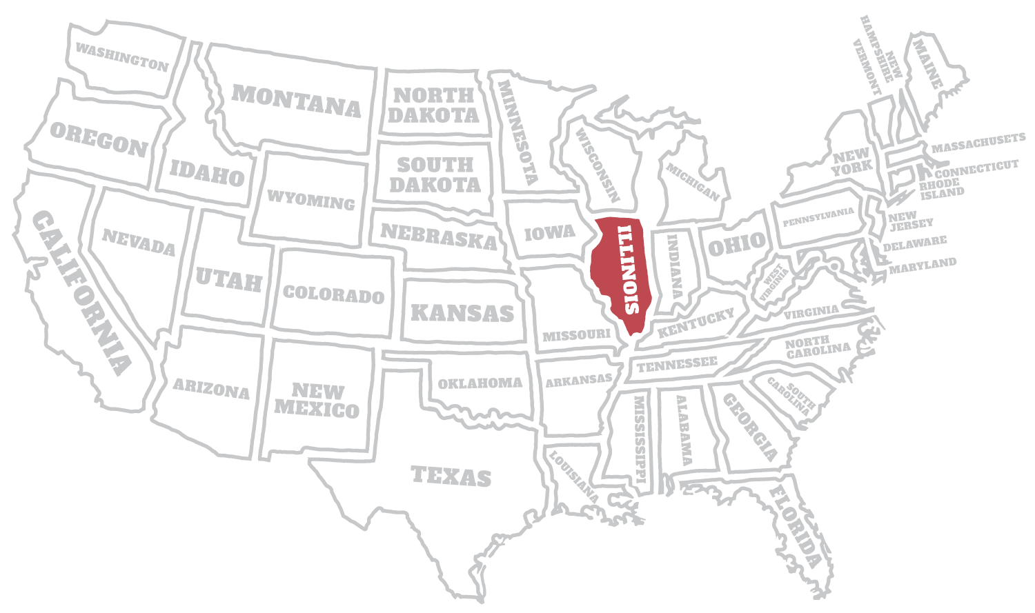Hey!USA kaart van Amerika met de staat Illinois uitgelicht Hey!USA kaart van Amerika met de staat Illinois uitgelicht