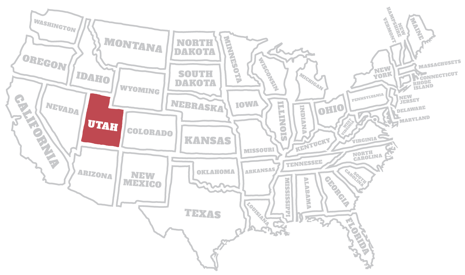 Hey!USA kaart van Amerika met de staat Utah uitgelicht