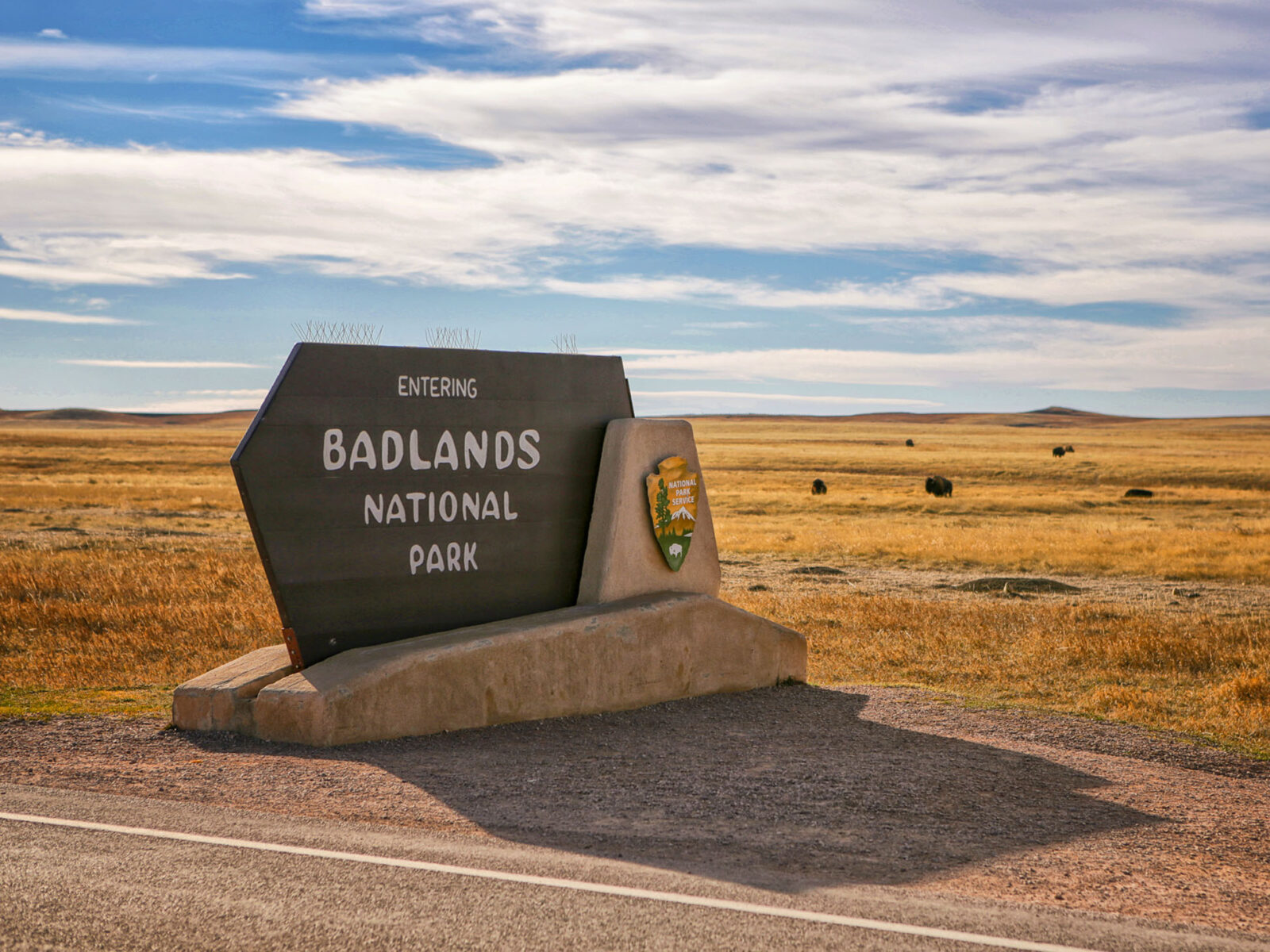 Entree van Badlands National Park met het welkom-bord